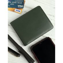 THE LEATHER STORY Mens Soft Bi Fold Wallet - Olive Green