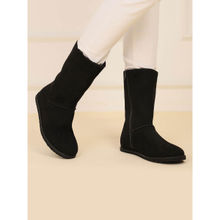 Yoho Black Slays Mid-Calf Winter Boots with Suede Finish for Women