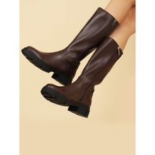 Yoho Wine Knee-High Raven Boots with Zip-Up Closure and Lug Sole for Women