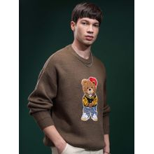 HIGHLANDER Men's Brown Round Neck Sweater