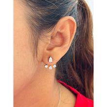 LuxeVogue Rhodium Plated 925 Sterling Silver Halo Teardrop Stud Earrings