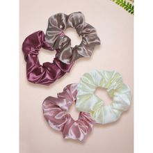OOMPH Pink- Nude- Beige-Wine and White Satin Silk Scrunchies Set of 4