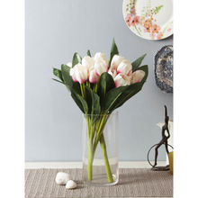 Fourwalls Artificial Beautiful Tulip Flower Bunches (38 cm Tall, 9 Heads, Set of 2, White-Pink)