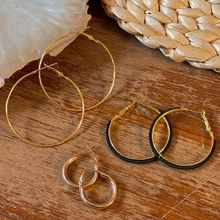 Ayesha Set of 3 Gold-Toned and Black Beaded Hoop Earrings