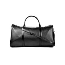 ELOPPE Black Genuine Leather Unisex Duffle Bag