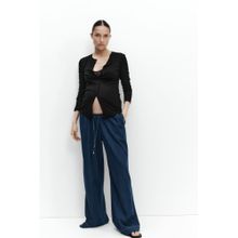H&M Women Blue MAMA Wide Paper Bag Trousers