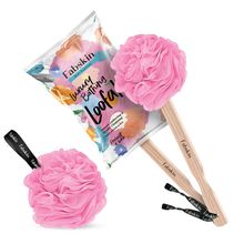 Fabskin Loofah Duo Pack - Bath Brush With Wooden Handle & Round Loofah - For Men & Women-Pink