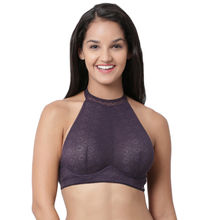 Enamor F041 High Neck Halter Non-Padded, Wired & Ultra-High Coverage Bra - Purple