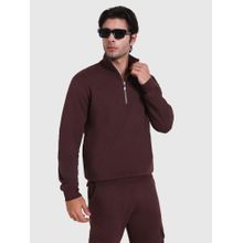 Musclemind Men Cotton High Neck Solid Brown Sweatshirt