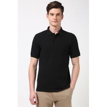 Peter England Men Black Solid Polo Neck Polo T-Shirt