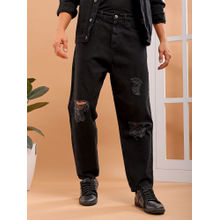 The Indian Garage Co Men Loose Tapered Solid Mid Rise Jeans Black