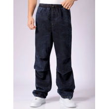 The Indian Garage Co Men Baggy Solid Mid Rise Denim Joggers Blue