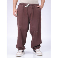 The Indian Garage Co Men Loose Fit Solid Mid Rise Denim Jeans Brown