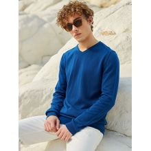 Bewakoof Men's Blue Flat Knit Sweater
