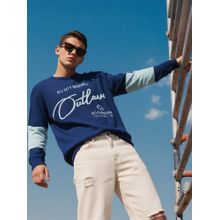 Bewakoof Men's Blue Typography Super Loose Fit Sweater