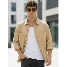 Bewakoof Men Beige Embroidered Oversized Twill Jacket