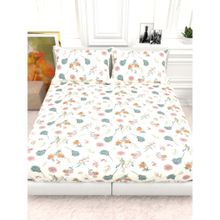 the White Moss Cider Printed Microfiber Bedsheet & 2 Pillow Covers (Queen)