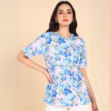 Zelena Multi-Color Floral Half Sleeves Round Neck Maternity Western Zipless Top For Feeding