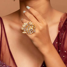 Fida Wedding Gold Ethnic Stunning Kundan & Pearl Cocktail Ring For Women