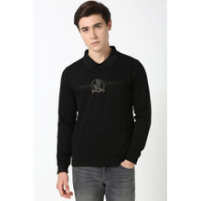 Peter England Men Black Solid Polo Neck Sweatshirt
