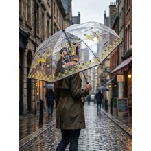FABINALIV Black Graphic Printed Waterproof 3 Fold Compact Transparent Umbrella