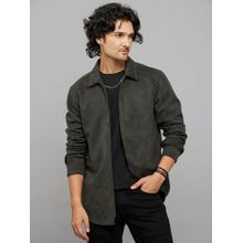 ROOKIES Men Green Suede-Finish Shacket
