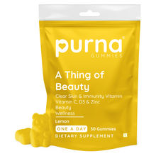 Purna Gummies Vitamin C Lemon Gummies with Vitamin D3, and Zinc for Immunity & Clear Skin, 30 Day Pack
