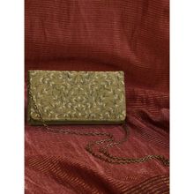 Fabindia Green Embroidered Clutch and Detachable Chain Strap (Set of 2) (Small)