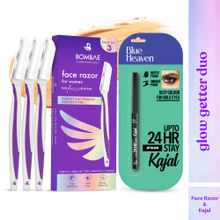 Bombae Reusable & Painless Face & Eyebrow Razor + Blue Heaven 24 HR Stay Kajal Combo