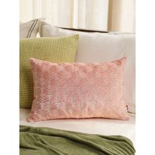 Pure Home + Living Pink Embroidered Velvet Rectangular Cushion Cover