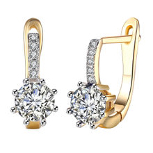 Peora 18K Gold Plated Crystal Solitaire Clutch Back Hoop Earrings (PX9E47)