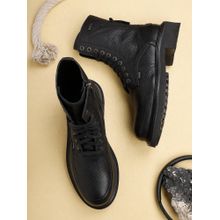 EZOK Black Casual Leather Lace-Up Boots for Men