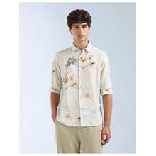 Flying Machine Ivory Floral Printed Slim Fit Shirt