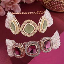 Zaveri Pearls Set Of 2 Purple Green Multistrand Austrian Diamonds Bracelets-ZPFK16875