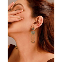 Voylla Fringes Fluted Bloom Gold Dangler Earrings