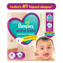 Pampers Active Baby Taped Baby Diapers - Medium (M) (7–12 kg) | 12 Hr Leak Lock & Aloe Vera Lotion