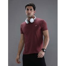Crocodile Maroon Solid/Plain Slim Fit T-Shirt