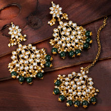 Peora Gold Plated Kundan Pearl Chandbali Earrings With Maang Tikka Jewellery Set (PF24ET4146G)
