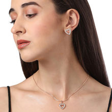 Zaveri Pearls Rose Gold Cubic Zirconia Hollow Heart Pendant Chain and Earring (Set of 2)