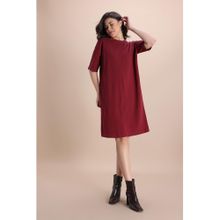 Zivame Knit Cotton Loungewear Dress - New Maroon