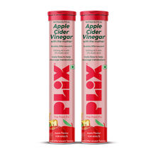 Plix Apple Cider Vinegar Effervescent Tablets with Vitamin B6 & B12, Pack of 2 - Apple