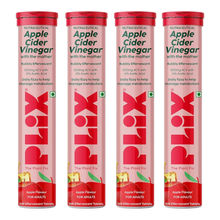 Plix Apple Cider Vinegar Effervescent Tablets with Vitamin B6 & B12, Pack of 4 - Apple