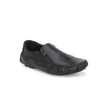 Hitz Men's Black Leather Slip On Loafer Shoes