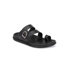Hitz Men's Black Leather Toe-Ring Slippers