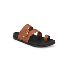 Hitz Men's Tan Leather Toe-Ring Slippers