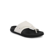 Hitz Men's White Leather Toe Ring Casual Slippers