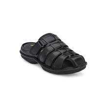 Hitz Men's Black Leather Comfort Slippers