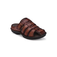 Hitz Men's Brown Leather Comfort Slippers