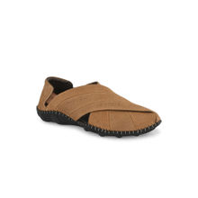Hitz Men's Camel Leather Slip-On Shoe Style Sandals