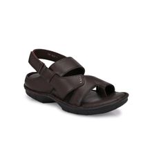 Hitz Men's Brown Leather Toe Ring Comfort Sandals with Velcro Closure